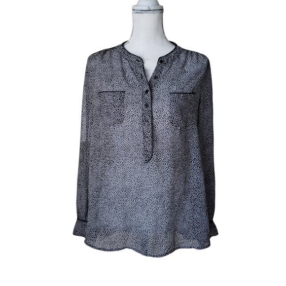 Darjoni Women's Black Polka Dots Sheer Long Sleeve Blouse Size M - Picture 1 of 5